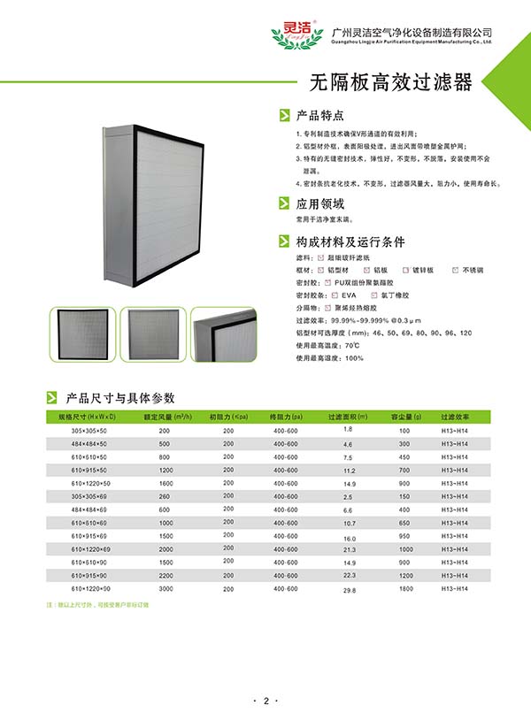 嵌入式無(wú)隔板高效過(guò)濾器的詳細(xì)資料
